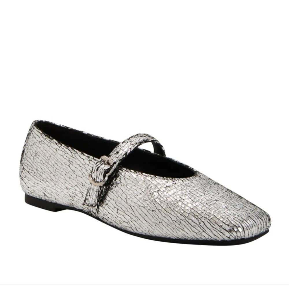 Katy Perry Collections The Evie Mary Jane Flats Silver, Size 5 / 35 NIB